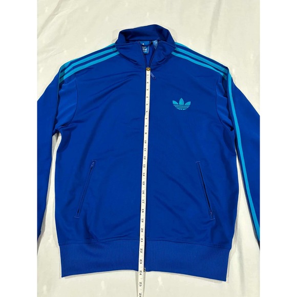 Adidas Track Jacket Blue Teal 3 Stripe Trefoil Logo Full Zip Mens Medium - Picture 4 of 10